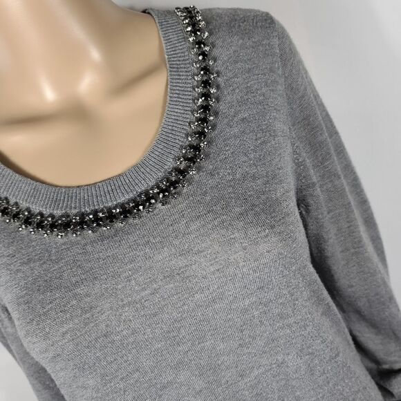 Simply Vera Vera Wang Jeweled Neckline Gray Blouse - Picture 4 of 10